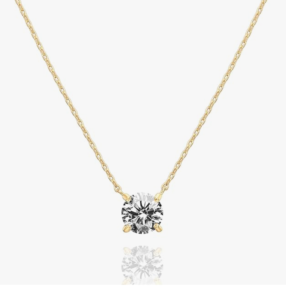 Crystal Solitaire 1.5 Carat Cubic Zirconia Dainty Necklace