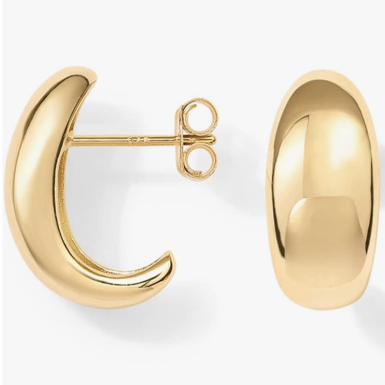 Yellow Gold Dome Huggie Hoop Earrings